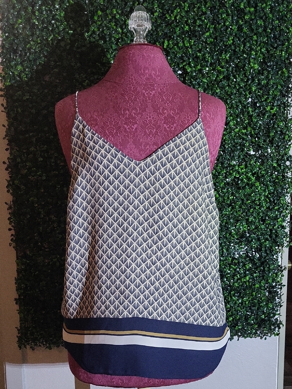 H&M Navy and Cream Geometric V-Neck Camisole